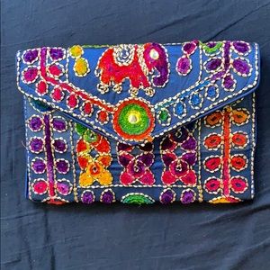 Handmade, Colorful Indian Clutch with Elephant